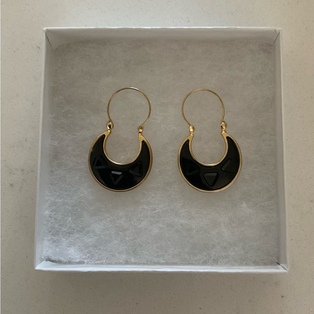 House of Harlow 1960 Elegant Black and Gold Crescent Hoop Earrings
